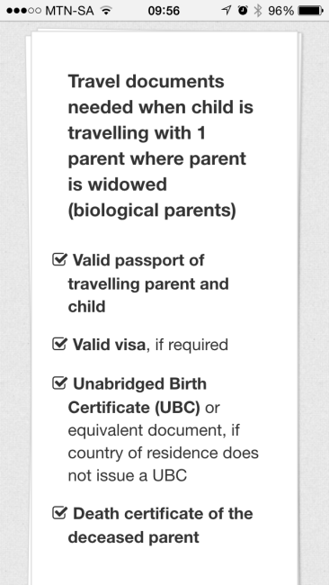 South Africa child visa